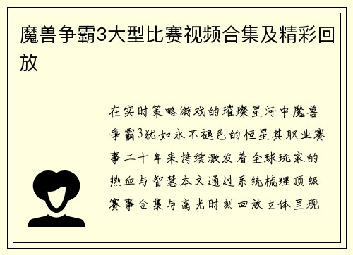 魔兽争霸3大型比赛视频合集及精彩回放